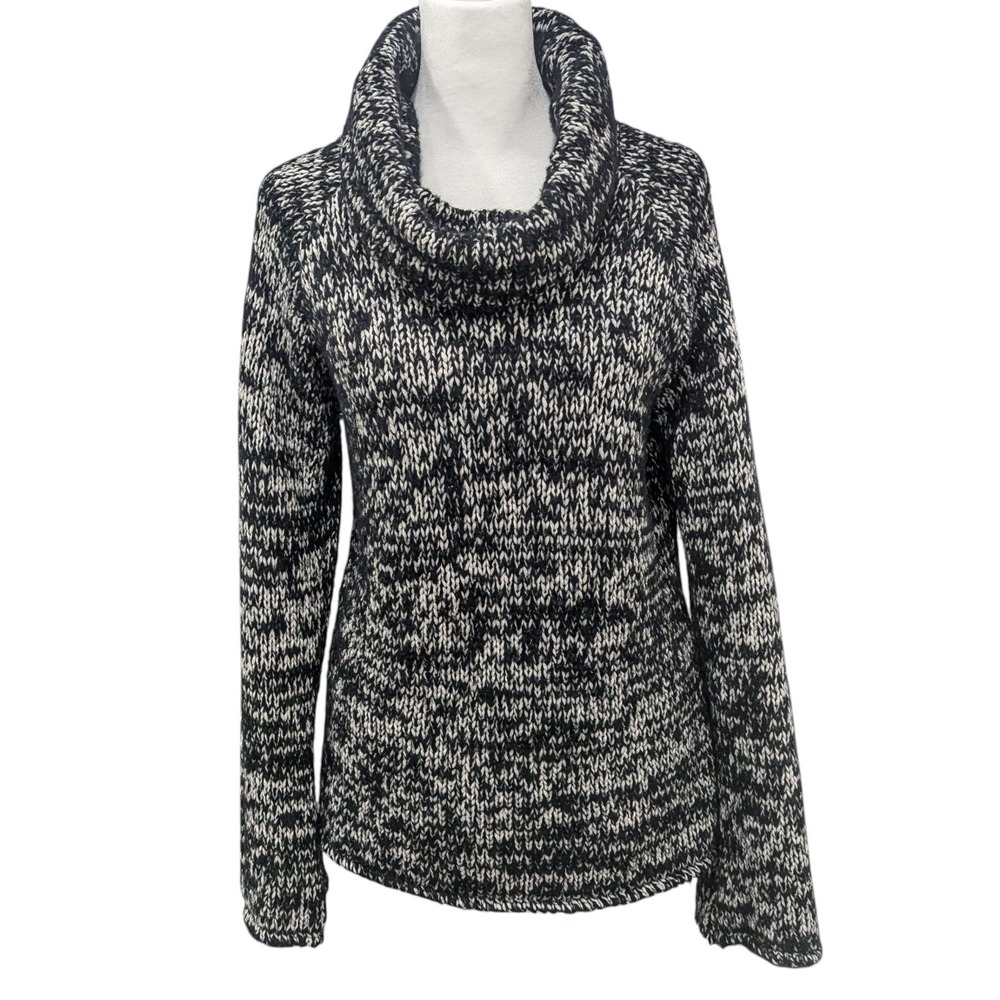 Silvia Novelli Cowl Neck Sweater Sz L Black White Marled Acrylic Wool Yarn Italy
